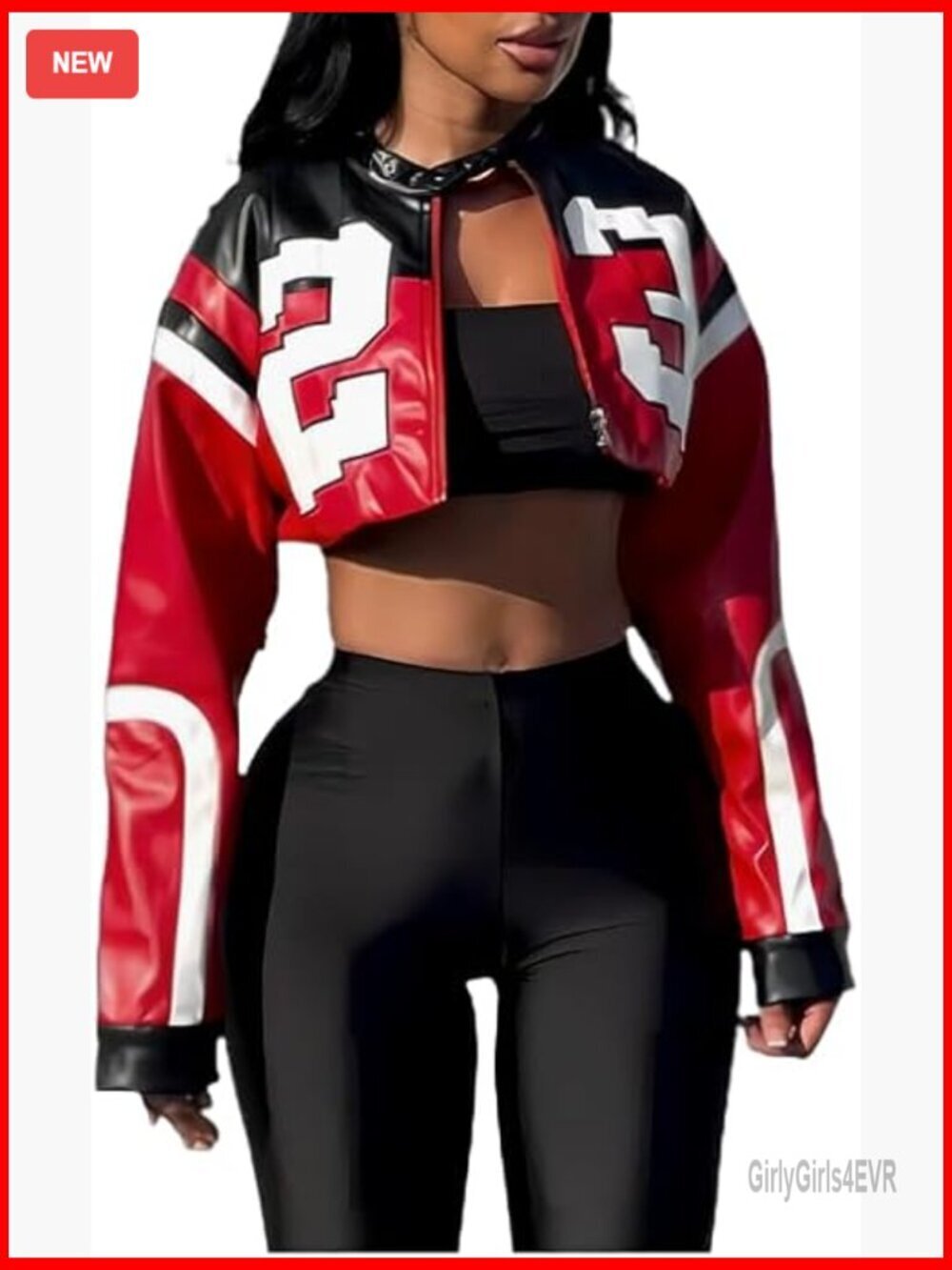Faux Leather Cropped Bomber Jacket Women's Motorcycle Style Streetwear